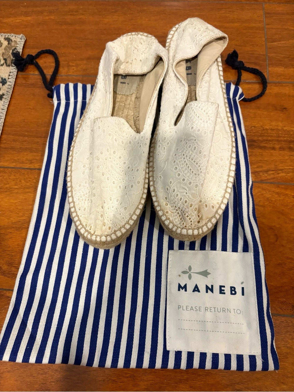 Manebi White Eyelet Espadrille Slip-Ons